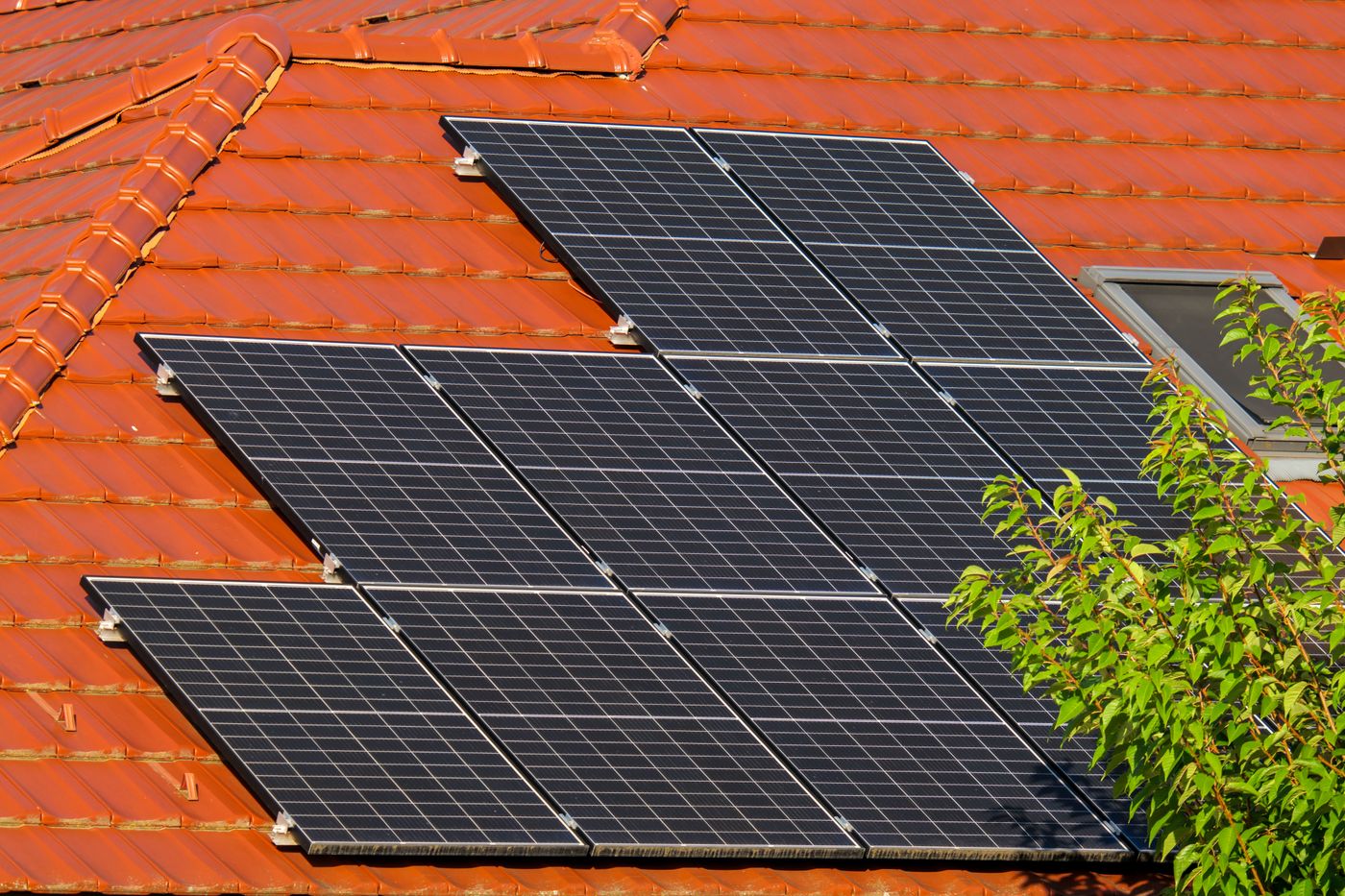 Solar panels across the roofs of a residential neighbourhood